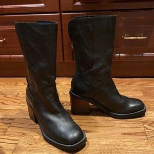 Beautiful calf skin leather boots with wooden block heel. Size 7.5